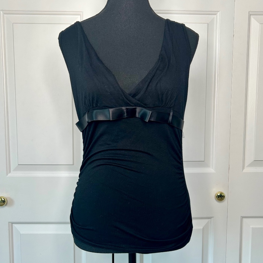 Sharagano Black Sleeveless Top with Satin Bow Empire Waist Size Medium